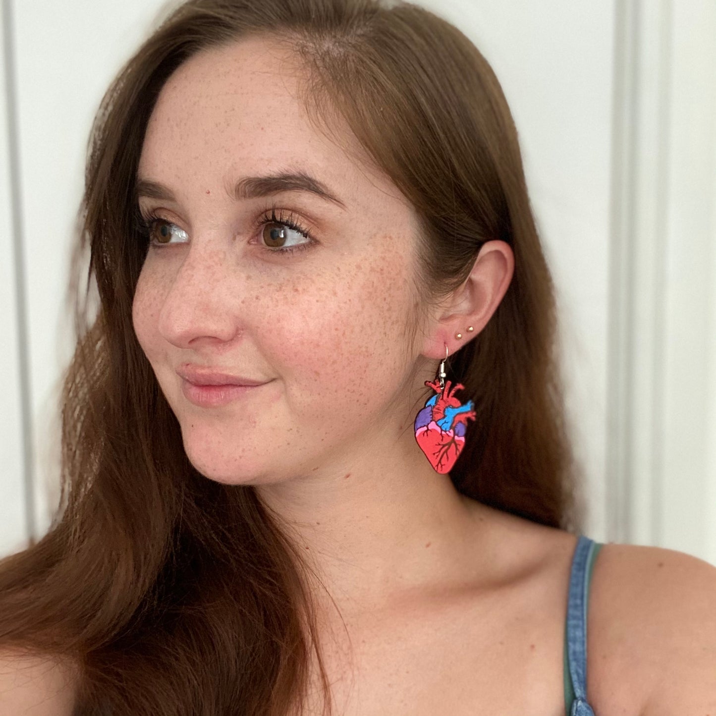 Painted Anatomical Heart Earrings