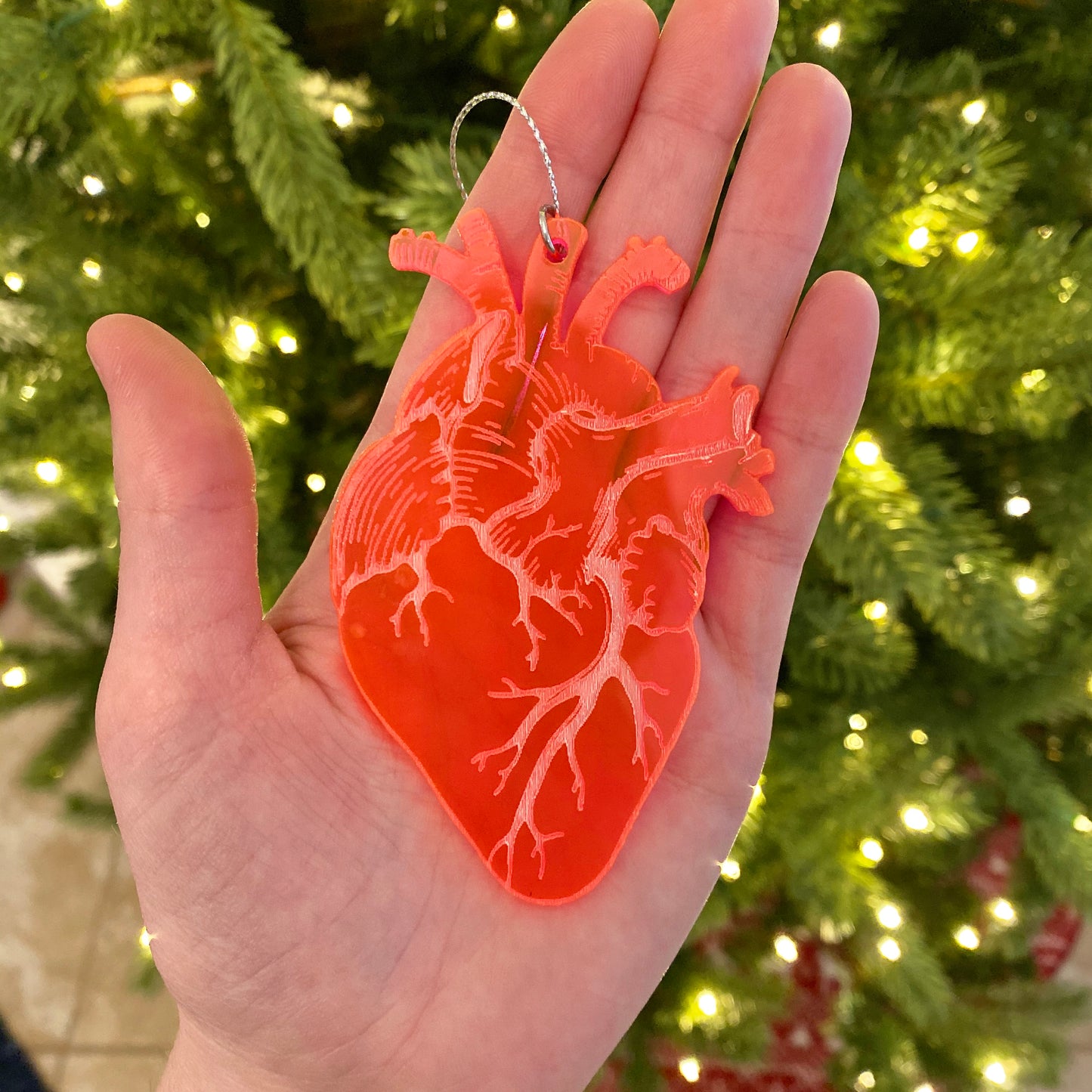 Neon Pink Anatomical Heart Ornament