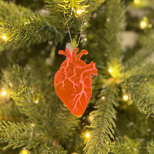 Neon Pink Anatomical Heart Ornament
