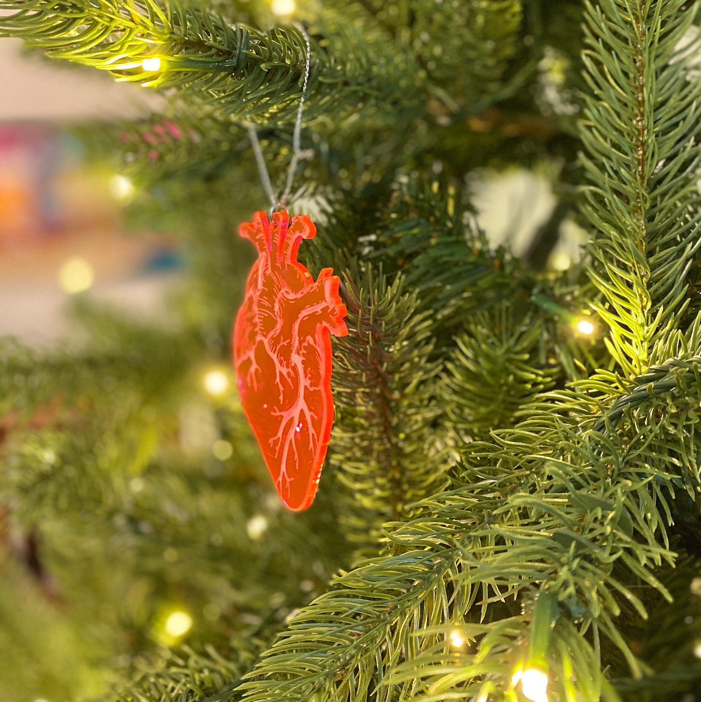 Neon Pink Anatomical Heart Ornament