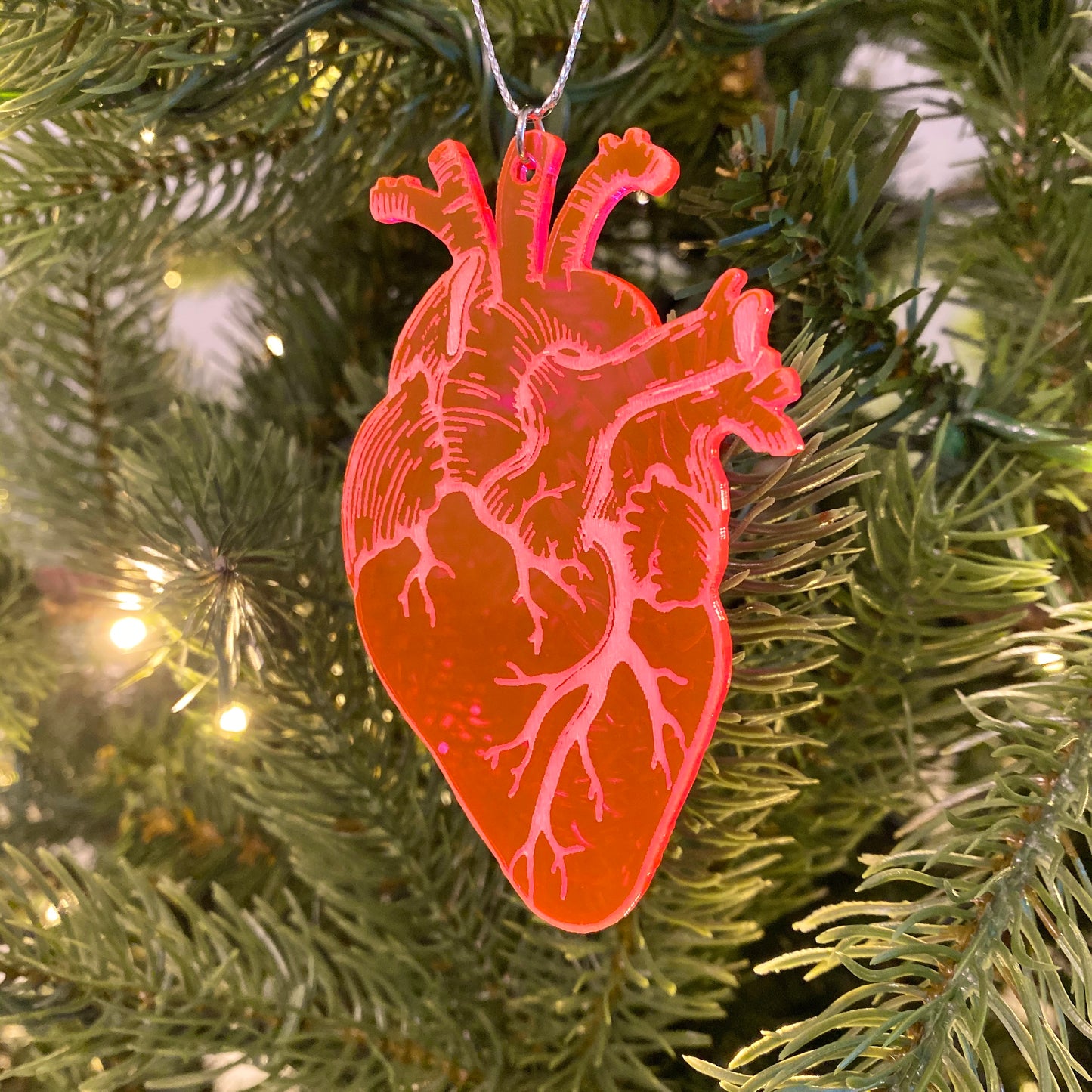 Neon Pink Anatomical Heart Ornament