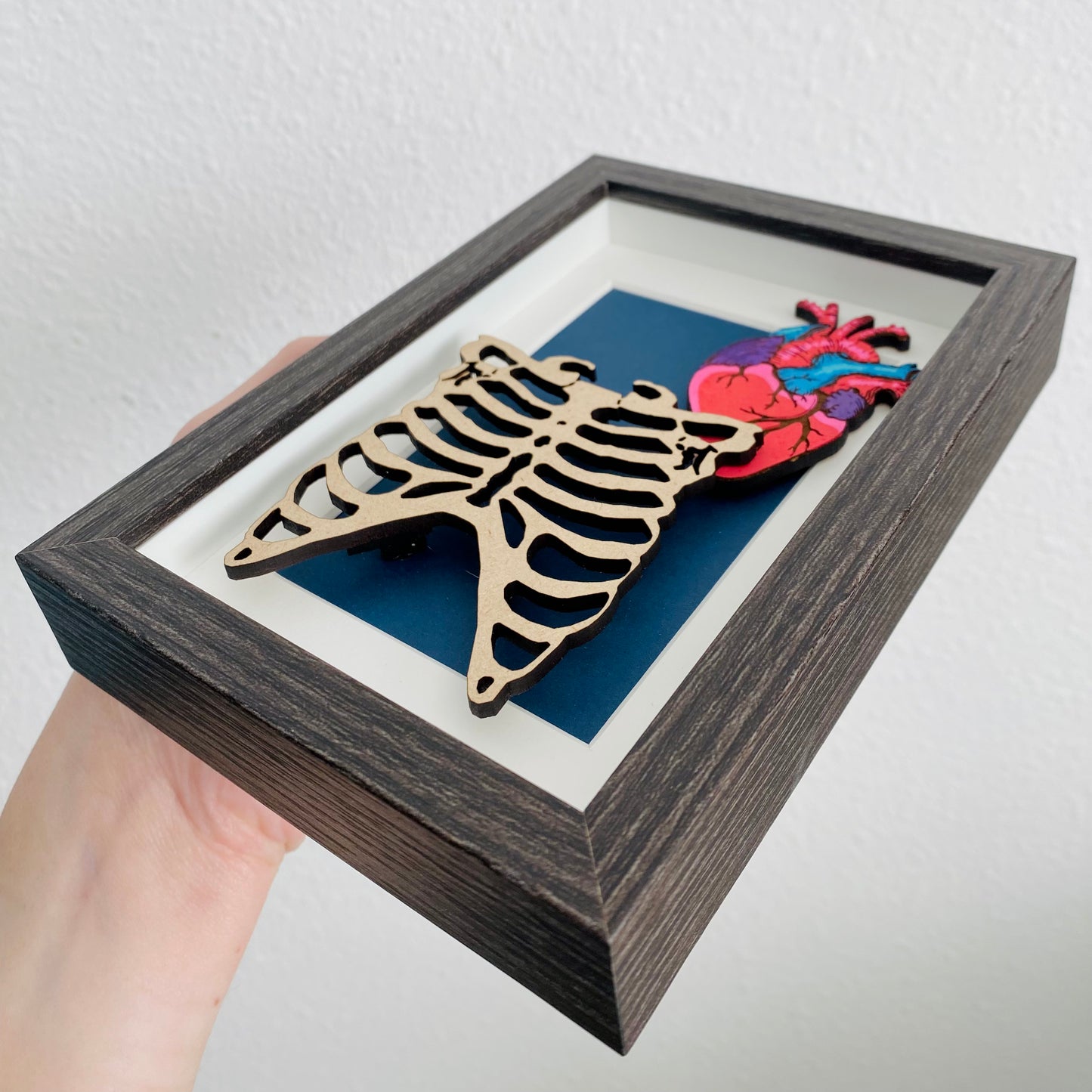 Ribcage + Anatomical Heart Woodcut Framed Painting