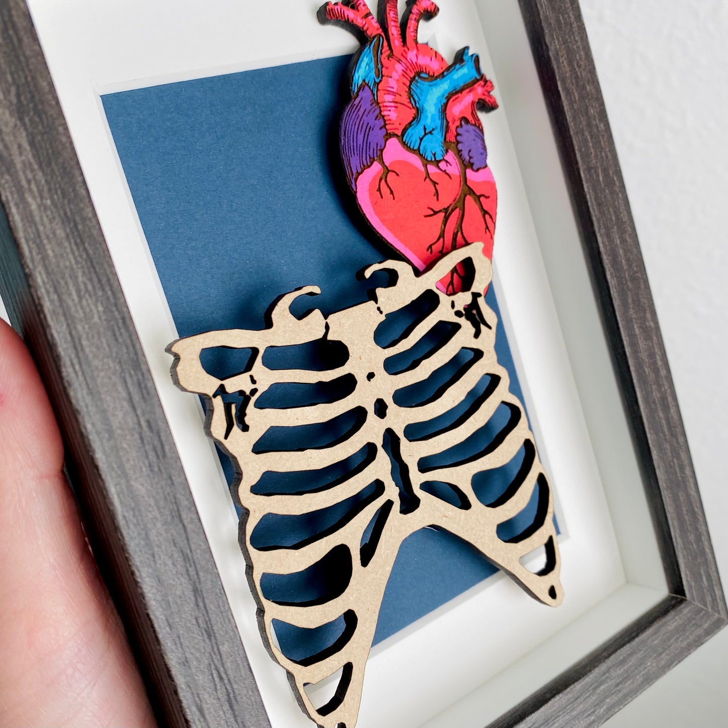 Ribcage + Anatomical Heart Woodcut Framed Painting